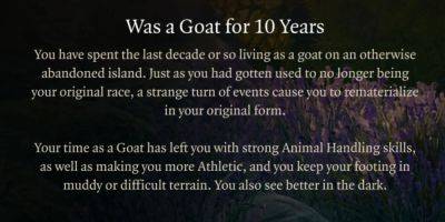 Baldur's Gate 3 Mod Let's You Roleplay Someone Who Lived As A Goat For Ten Years - thegamer.com - county Early