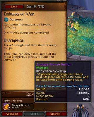 2 Bullions (Dinars) From Weekly Dungeon Quest in Season 4 - wowhead.com