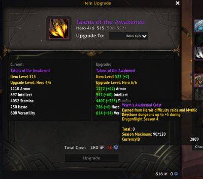 Hero Track Only Requires Wyrm Crests - No Longer Needs Aspect Crests - wowhead.com